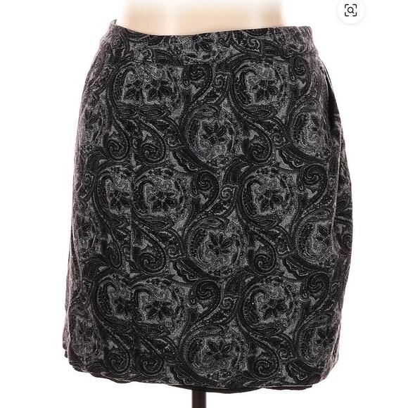 Talbots Fall Skirt Wool Blend Wrap Lined Black & Gray Whimsical Dark Sz 12P - Picture 1 of 13